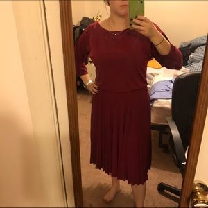 White House Black Market Maroon Pleated Dress