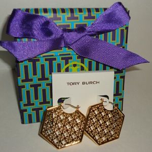Authentic Tory Burch Perforated  hoop earrings