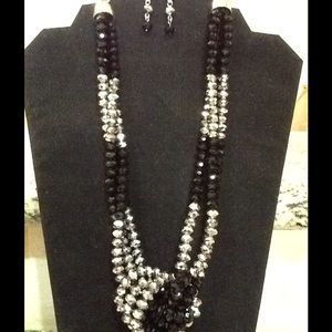Jet and Silver Beaded Jewelry Set