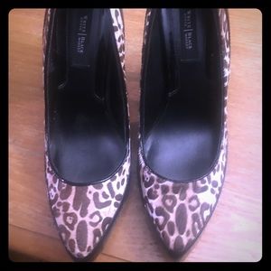 Size 7 leopard faux fur and patent leather heels