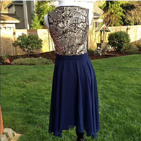 3.1 Phillip Lim navy gold sequin chiffon dress - Picture 3 of 4