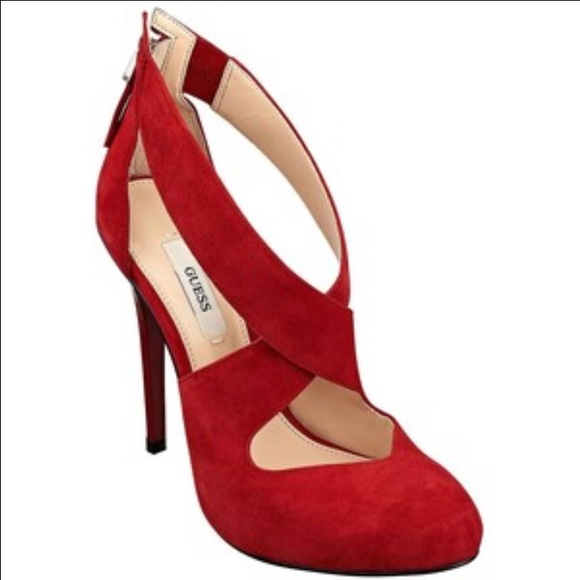 Guess criss cross medium red suede pump