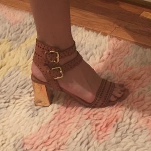 Dolce vita gold heeled cognac cutout sandal
