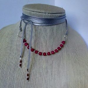 Silver leather necklace choker