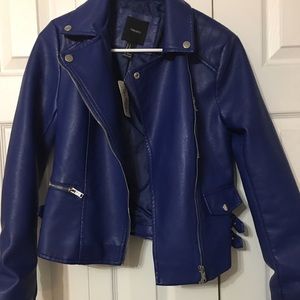 Royal Blue Faux Leather Jacket