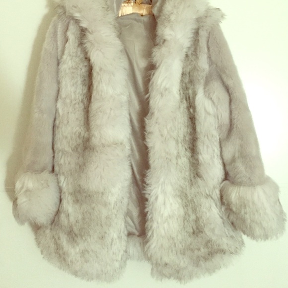 Silvery faux fur coat