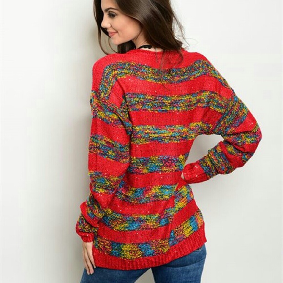 1 left! Red multi sweater with small sequins - Picture 2 of 3