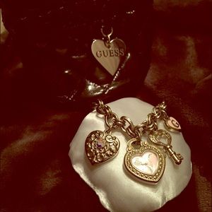 Guess Pink Heart Watch Charm Bracelet. Swarovski.