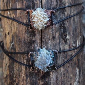 Desert rose crystal choker on double leather cord