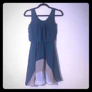 Teal tan and white flowy tank dress