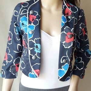 Forever 21 Womens Blazer Sz S Blue Floral 3/4 Slv