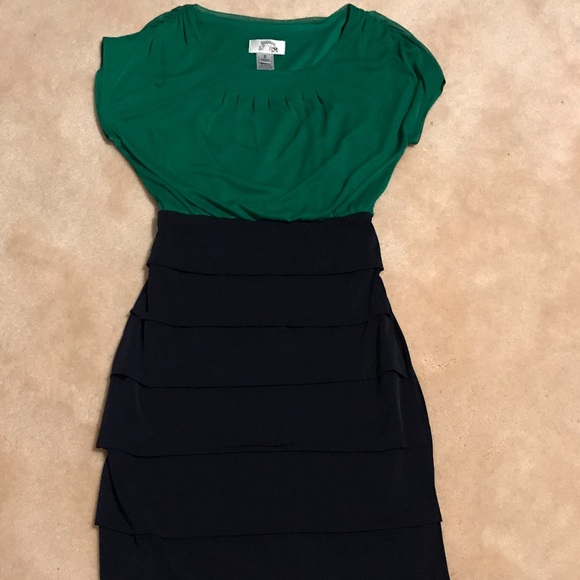 Green and Navy Blue color block Dress