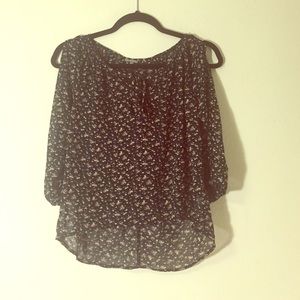 Floral 3/4 slit sleeved sheer blouse