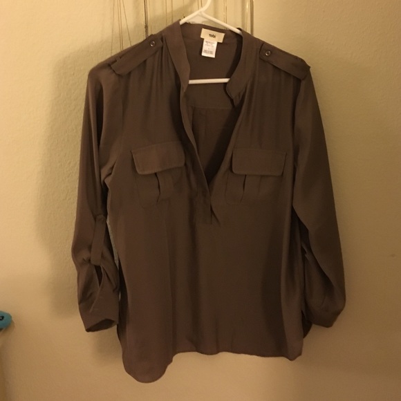 Brown half button blouse