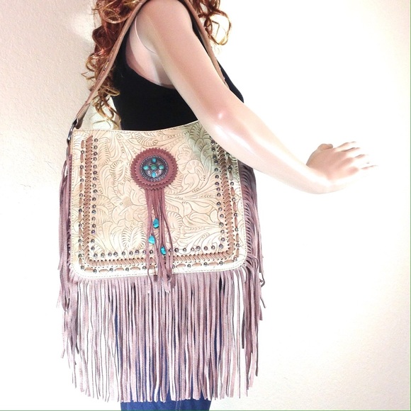 Trinity Ranch Handbags - Trinity Ranch Tooled Leather Fringe Bag NWT