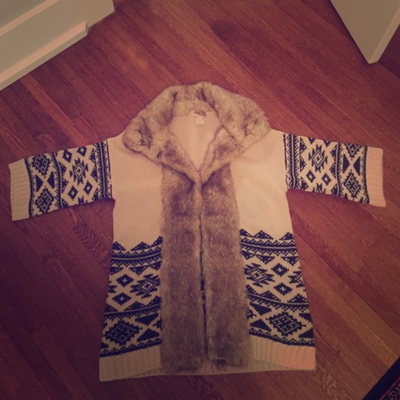 Faux fur trimmed sweater