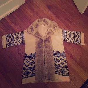 Faux fur trimmed sweater