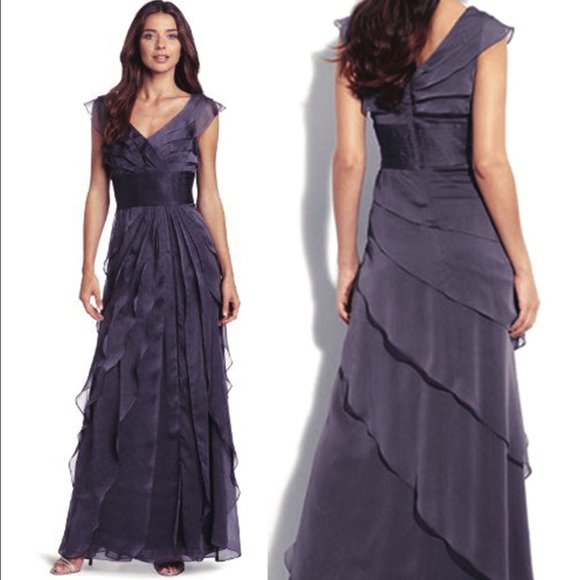 ADRIANNA PAPELL Cascading Tier Chiffon Gown