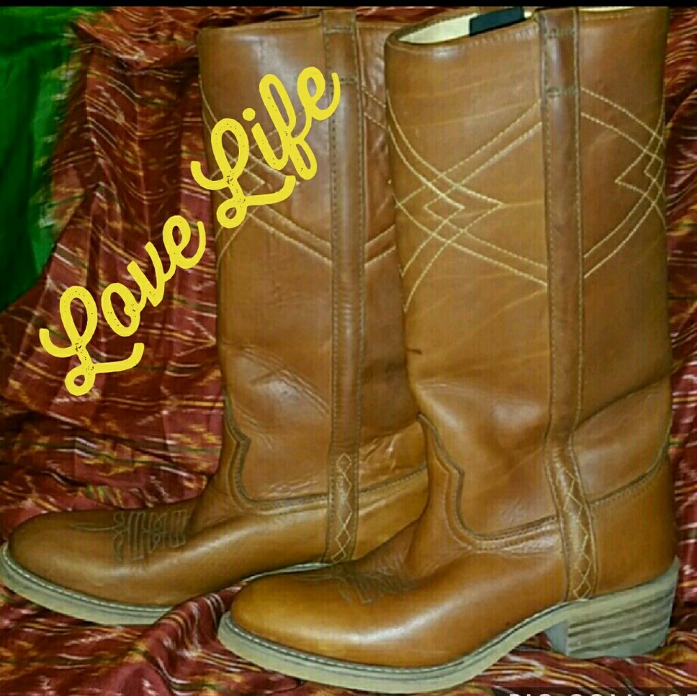 Tan Campus Style Cowboy Boots SZ 8Mens/10Womens