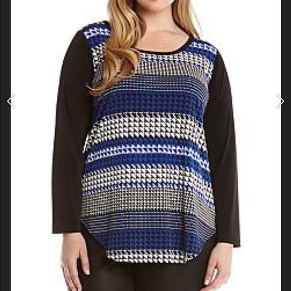Karen Kane blue, white, black full sleeve top