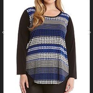 Karen Kane blue, white, black full sleeve top