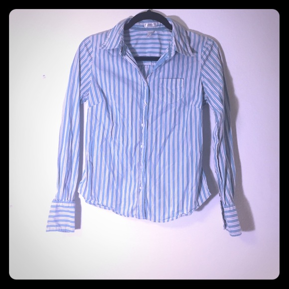 Blue and white striped button up shirt