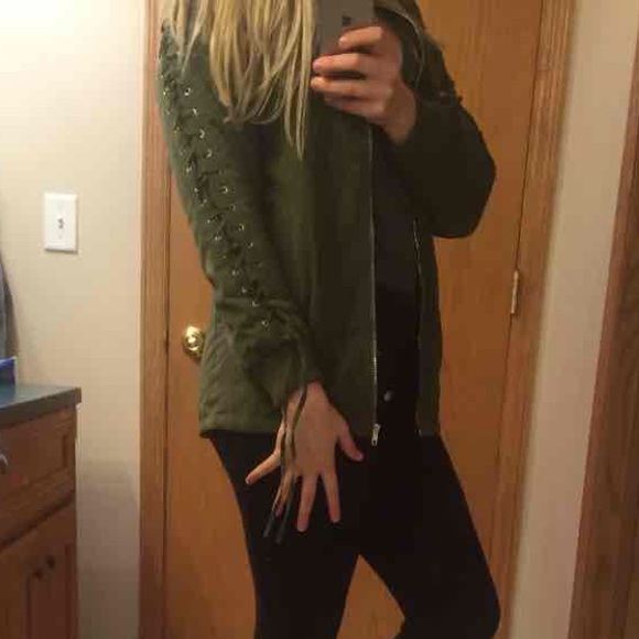 Green Lace-Up bomber Jacket