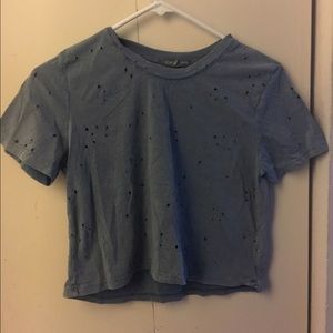 crop top, bluish color, distressed