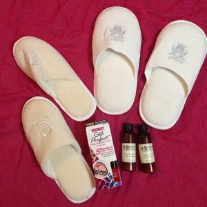 Slippers set 7.5, 9, nail polish, body lotion