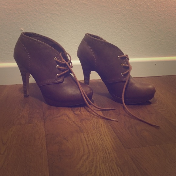 Brown leather tie up booties