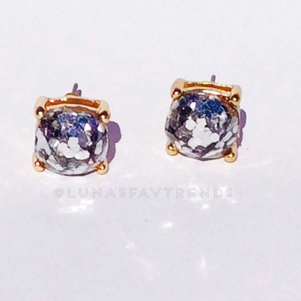 GLITTER SILVER STUD EARRINGS - Picture 1 of 1