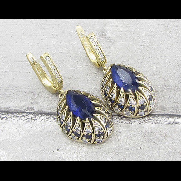 STERLING SILVER VINTAGE ANTIQUE FINISH SAPPHIRE. - Picture 1 of 8