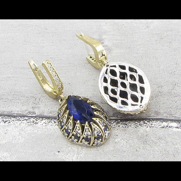 STERLING SILVER VINTAGE ANTIQUE FINISH SAPPHIRE. - Picture 2 of 8