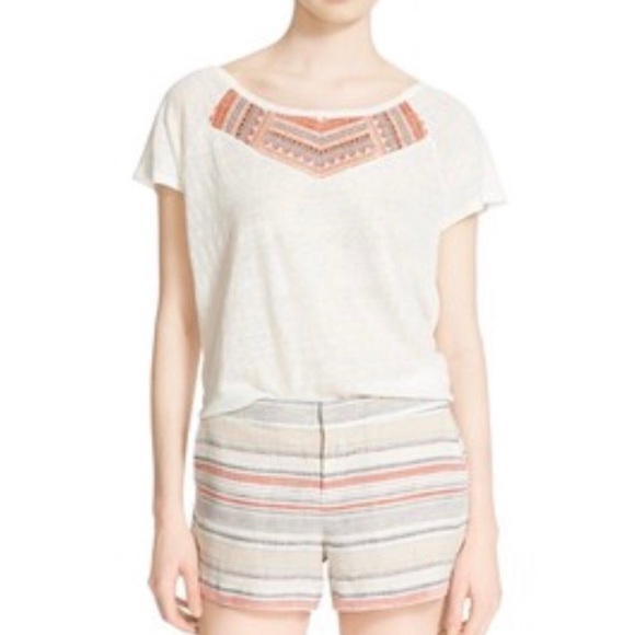NWT joie embroidered scoop neck white tee