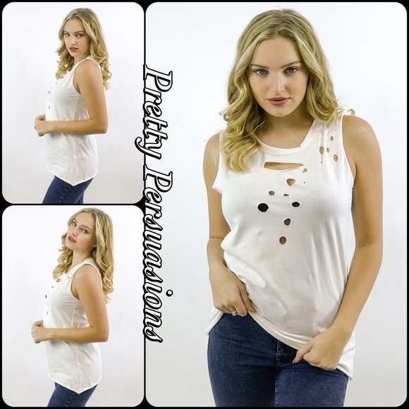 NWT White Distressed Holes Layering Tank Top - Picture 3 of 4