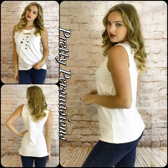 NWT White Distressed Holes Layering Tank Top - Picture 4 of 4