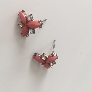 Coral Enamel and Crystal Earrings