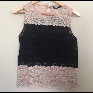 Zara Black & Dusty Rose Lace Tank Top Size XS