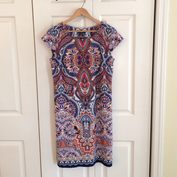 Turquoise/orange/white knee length dress size M
