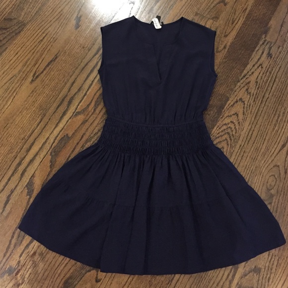 J. Crew navy silk smocked waist dress p00 00p