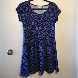 blue and black tribal print dress