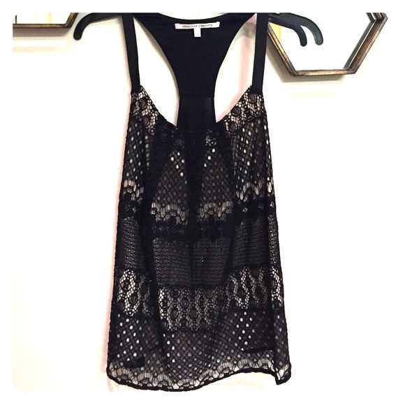 Black lace tank top with nude lining