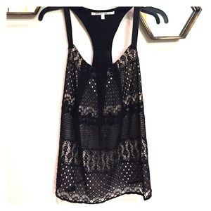 Black lace tank top with nude lining