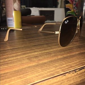 Brown raybans w gold rim, case and cleaning cloth