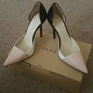 Zara Pink, White and Black Combination Pumps