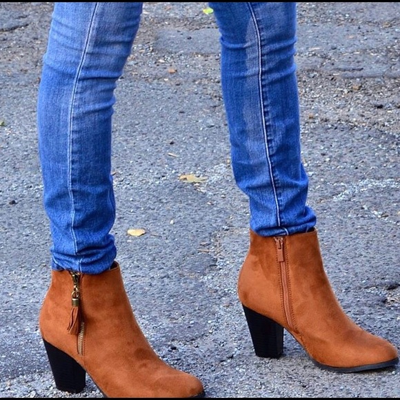 Cognac Faux Suede Booties - Picture 2 of 2