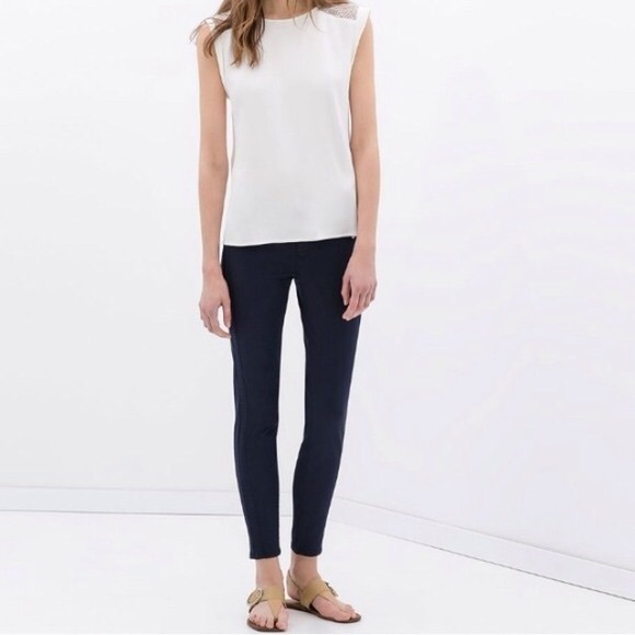 Zara Pants - Zara Navy Skinny Trousers with Zip Pockets