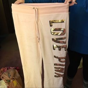 Pink velety material sweatpants