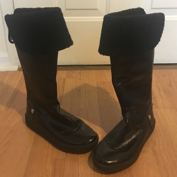 Michael Kors Black Patent Leather Fur Boots