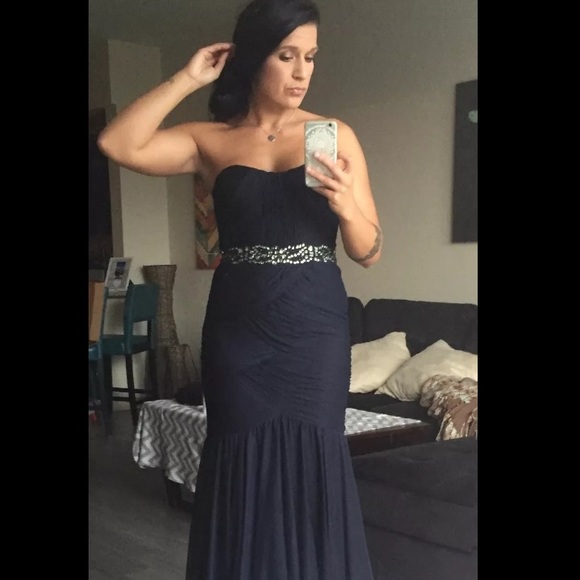 Navy Blue Cache Mermaid Gown Dress Prom